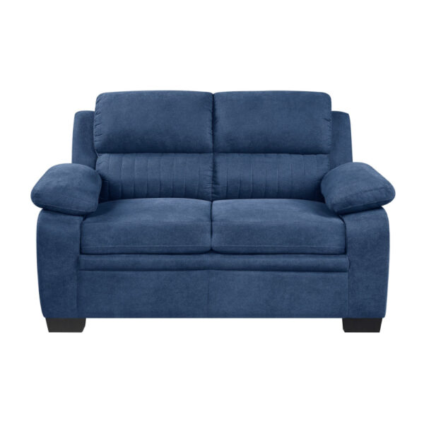 Hugh 58 Inch Loveseat, Blue Fabric, Pillow Armrests, Channel Tufted Back