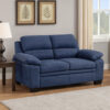 Hugh 58 Inch Loveseat, Blue Fabric, Pillow Armrests, Channel Tufted Back
