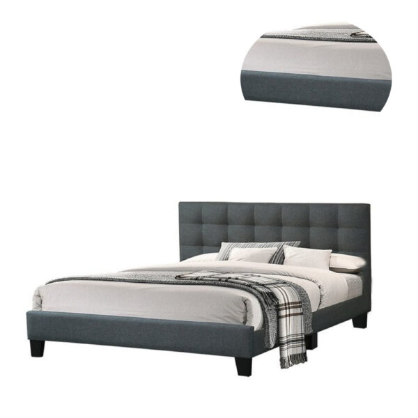 Dex Modern Platform California King Bed, Tufted Upholstery, Charcoal Gray