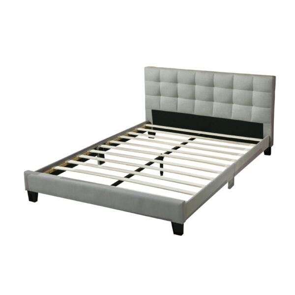 Dex Modern Platform King Size Bed, Plush Tufted Upholstery, Light Gray