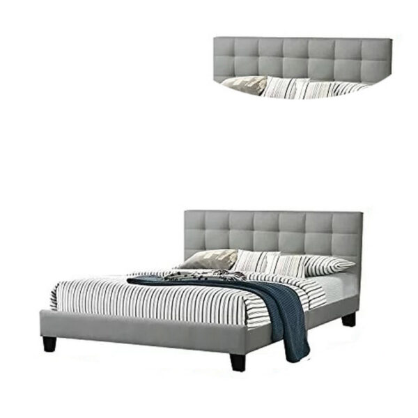 Dex Modern Platform King Size Bed, Plush Tufted Upholstery, Light Gray