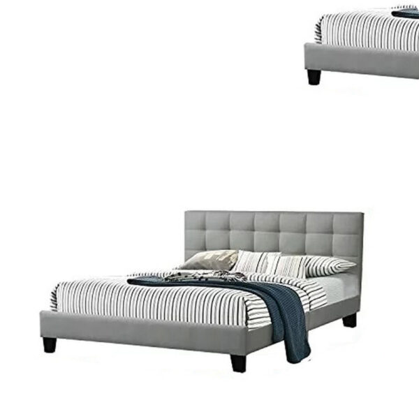 Dex Modern Platform King Size Bed, Plush Tufted Upholstery, Light Gray