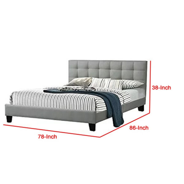 Dex Modern Platform King Size Bed, Plush Tufted Upholstery, Light Gray
