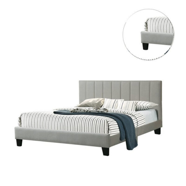 Dex Modern Platform Queen Size Bed, Square Tufted Upholstery, Light Gray