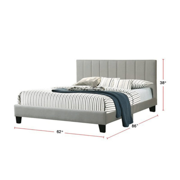 Dex Modern Platform Queen Size Bed, Square Tufted Upholstery, Light Gray