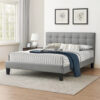 Dex Modern Platform Queen Size Bed, Square Tufted Upholstery, Light Gray
