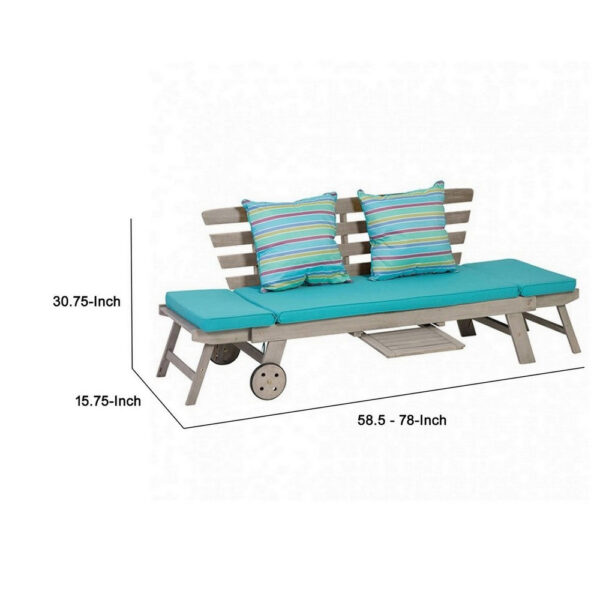 59-78 Inch Outdoor Convertible Sofa, Turquoise, Two Wheels, Gray