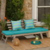 59-78 Inch Outdoor Convertible Sofa, Turquoise, Two Wheels, Gray