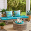 59-78 Inch Outdoor Convertible Sofa, Turquoise, Two Wheels, Gray