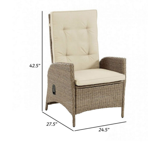 Ankia 25 Inch Outdoor Manual Reclining Chair, Set of 2, Brown Wicker, Beige
