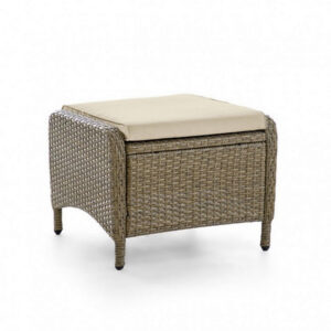 Ankia 21 Inch Outdoor Square Ottoman, Set of 2, Beige Fabric, Faux Wicker