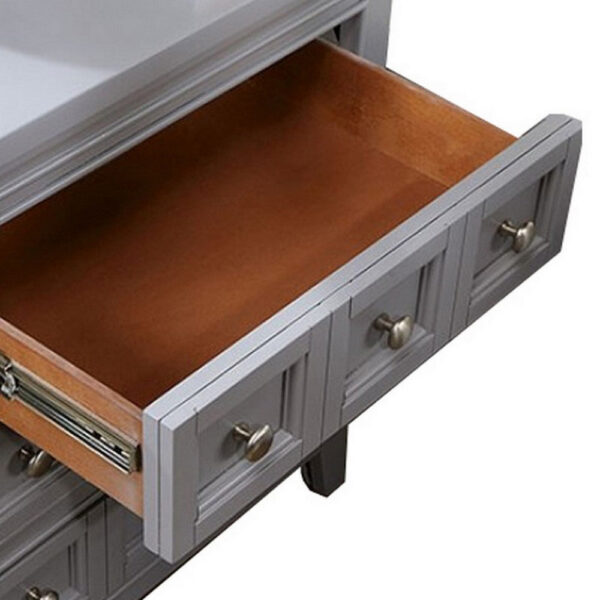 150220266991990180fb3.jpeg Cile 26 Inch Nightstand, 3 Panel Drawers, Gray Wood, Round Nickel Handles