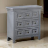1502202669919906674b6.jpeg Cile 26 Inch Nightstand, 3 Panel Drawers, Gray Wood, Round Nickel Handles