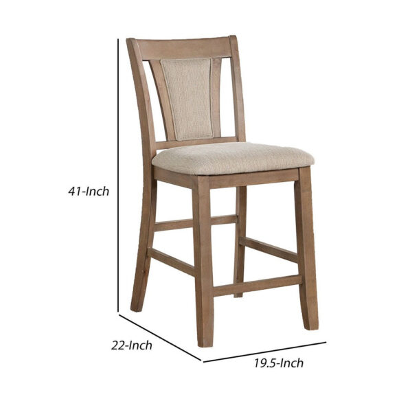 Mana 26 Inch Counter Height Chair, Set of 2, Beige Fabric, Brown Frame