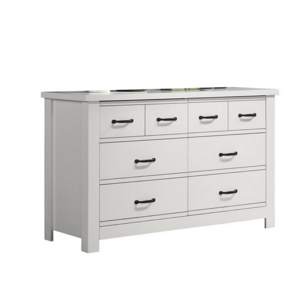 Jermy 51 Inch Wide Dresser, 6 Drawers, Black Handles, Crisp White Finish
