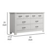 Jermy 51 Inch Wide Dresser, 6 Drawers, Black Handles, Crisp White Finish