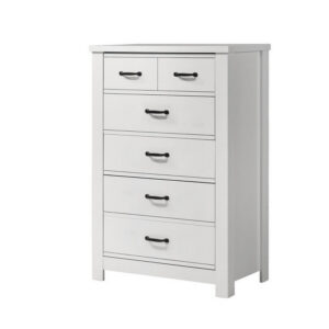 Jermy 47 Inch Tall Dresser, 5 Drawers, Black Handles, Crisp White Finish