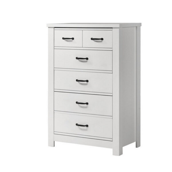 Jermy 47 Inch Tall Dresser, 5 Drawers, Black Handles, Crisp White Finish