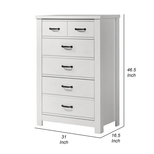 Jermy 47 Inch Tall Dresser, 5 Drawers, Black Handles, Crisp White Finish