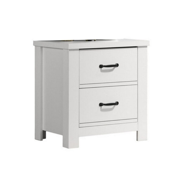 Jermy 22 Inch Nightstand, 2 Drawers, Black Handles, Crisp White Finish