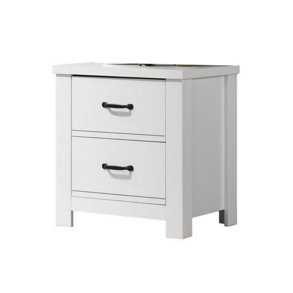 Jermy 22 Inch Nightstand, 2 Drawers, Black Handles, Crisp White Finish