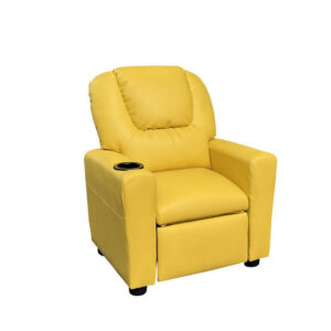 Kids Youth Recliner Chair with Cup Holder, Yellow Faux Leather Upholstery
