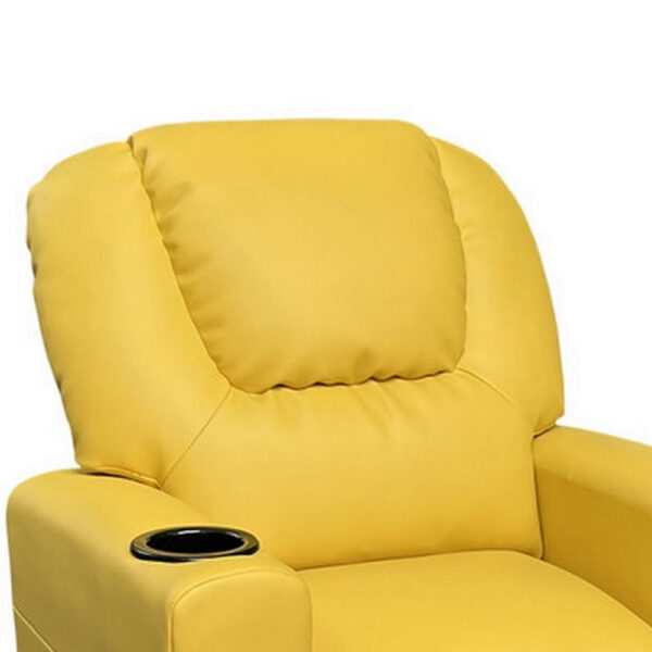 150220266991995401be5.jpeg Kids Youth Recliner Chair with Cup Holder, Yellow Faux Leather Upholstery