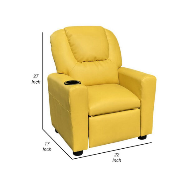150220266991995756872.jpeg Kids Youth Recliner Chair with Cup Holder, Yellow Faux Leather Upholstery