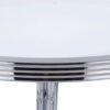 Loy 42 Inch Round Dining Table, Glossy White Wood Top, Ribbed Chrome Apron