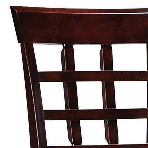 25 Inch Counter Height Stool, Lattice Design Back, Tan Fabric Seat, Brown