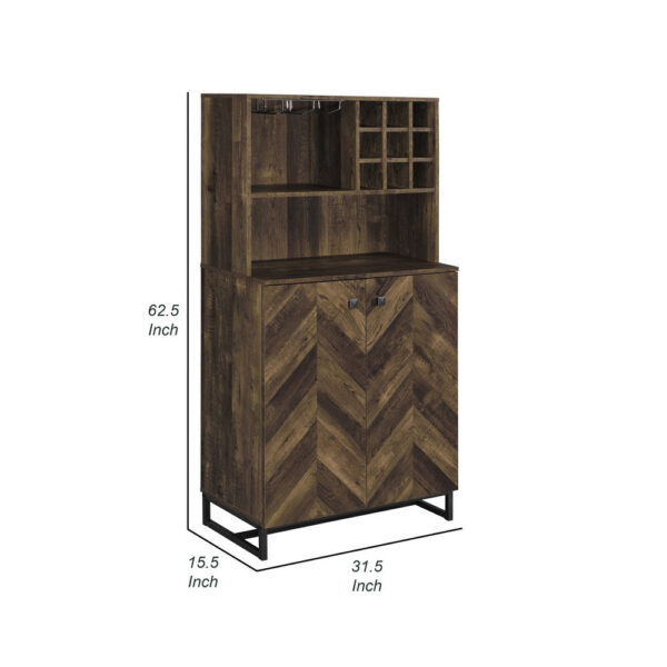 63 Inch Wine Cabinet with Double Doors, 2 Adjustable Shelves, Rich Brown