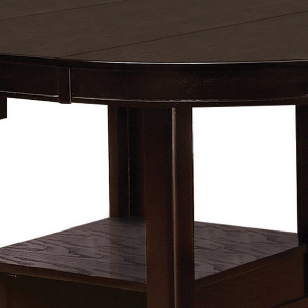 60 Inch Counter Height Table with Storage, Open Shelf, 6 Seater, Brown