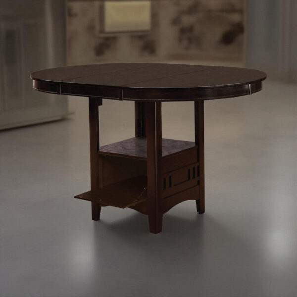 60 Inch Counter Height Table with Storage, Open Shelf, 6 Seater, Brown