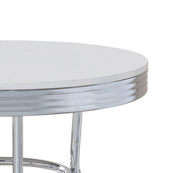 42 Inch Round Bar Table, Ribbed Apron, Glossy White Lacquer, Retro Style
