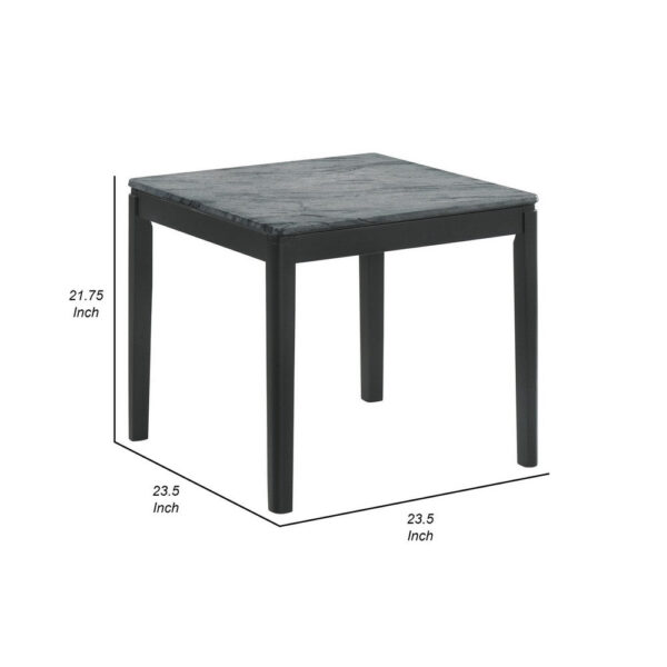 Kyo 24 Inch End Table, Gray Faux Marble Top, Sandy Texturing, Black Legs