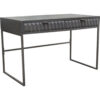Fiva 47 Inch 2 Drawer Desk, Embossed Geometric Patterns, Smoke Gray Wood