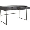 Fiva 47 Inch 2 Drawer Desk, Embossed Geometric Patterns, Smoke Gray Wood