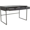 Fiva 47 Inch 2 Drawer Desk, Embossed Geometric Patterns, Smoke Gray Wood
