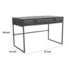 Fiva 47 Inch 2 Drawer Desk, Embossed Geometric Patterns, Smoke Gray Wood