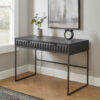 Fiva 47 Inch 2 Drawer Desk, Embossed Geometric Patterns, Smoke Gray Wood