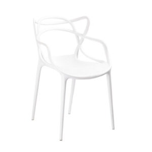 Yuva 22 Inch Armchair, Set of 4, Intricate Curved Seat, White Polypropylene