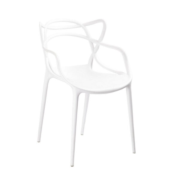 1502202669919a200568a.jpeg Yuva 22 Inch Armchair, Set of 4, Intricate Curved Seat, White Polypropylene