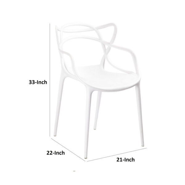 1502202669919a26d8da2.jpeg Yuva 22 Inch Armchair, Set of 4, Intricate Curved Seat, White Polypropylene