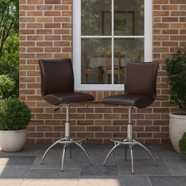 1502202669919a3cd7653.jpeg Deko 26-31 Inch Adjustable Height Barstool Chair, Set of 2, Chrome Brown Faux Leather