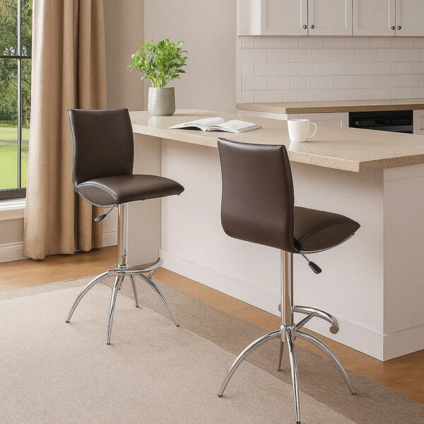 1502202669919a3ea7229.jpeg Deko 26-31 Inch Adjustable Height Barstool Chair, Set of 2, Chrome Brown Faux Leather