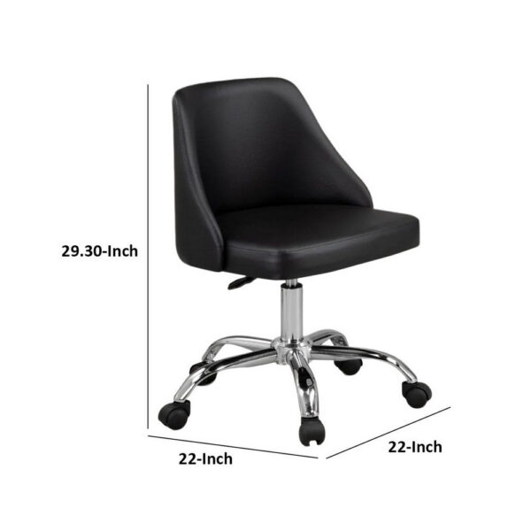 Yim 22 Inch Adjustable Swivel Office Chair, Black Faux Leather, Chrome Base