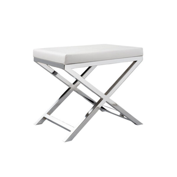 1502202669919a5a920d4.jpeg Sumi 18 Inch Stool, Padded Seat, White Faux Leather, Crossed Chrome Legs