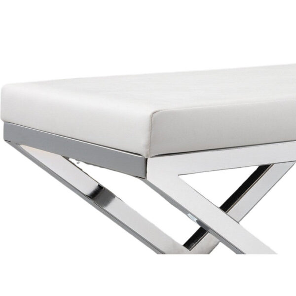 1502202669919a5d84d9c.jpeg Sumi 18 Inch Stool, Padded Seat, White Faux Leather, Crossed Chrome Legs