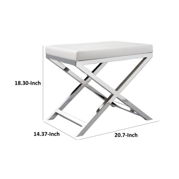 1502202669919a609ac9c.jpeg Sumi 18 Inch Stool, Padded Seat, White Faux Leather, Crossed Chrome Legs
