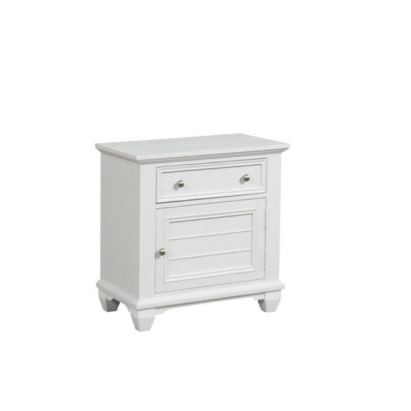 Jims 28 Inch Nightstand, Single Door and Drawer, Cup Handles, White Wood